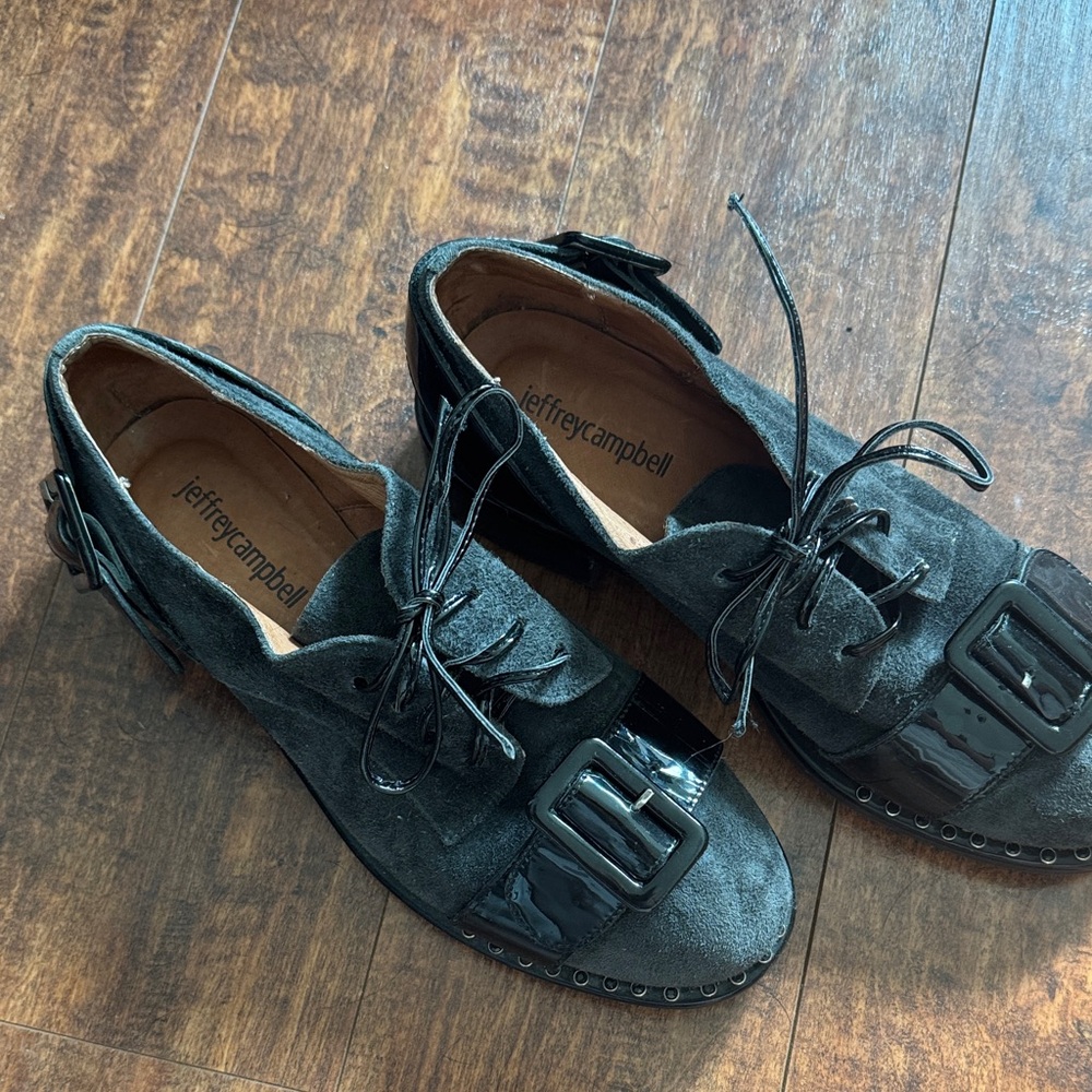 Jeffrey Campbell Black Suede and Patent Loafers